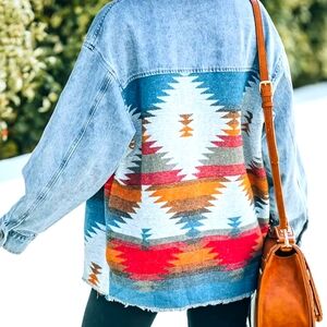 Women'S Boho Aztec Print Denim Jacket